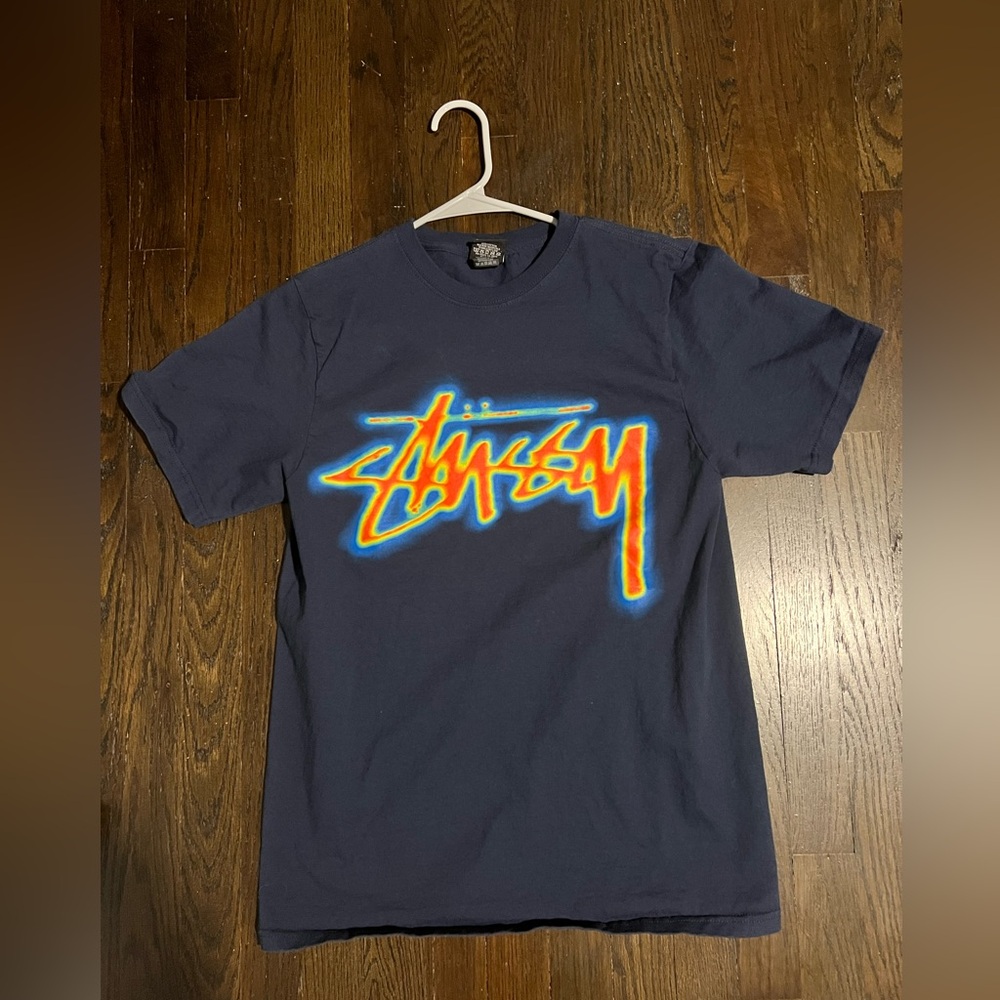 Stussy Heat Signature Navy Blue T Shirt S